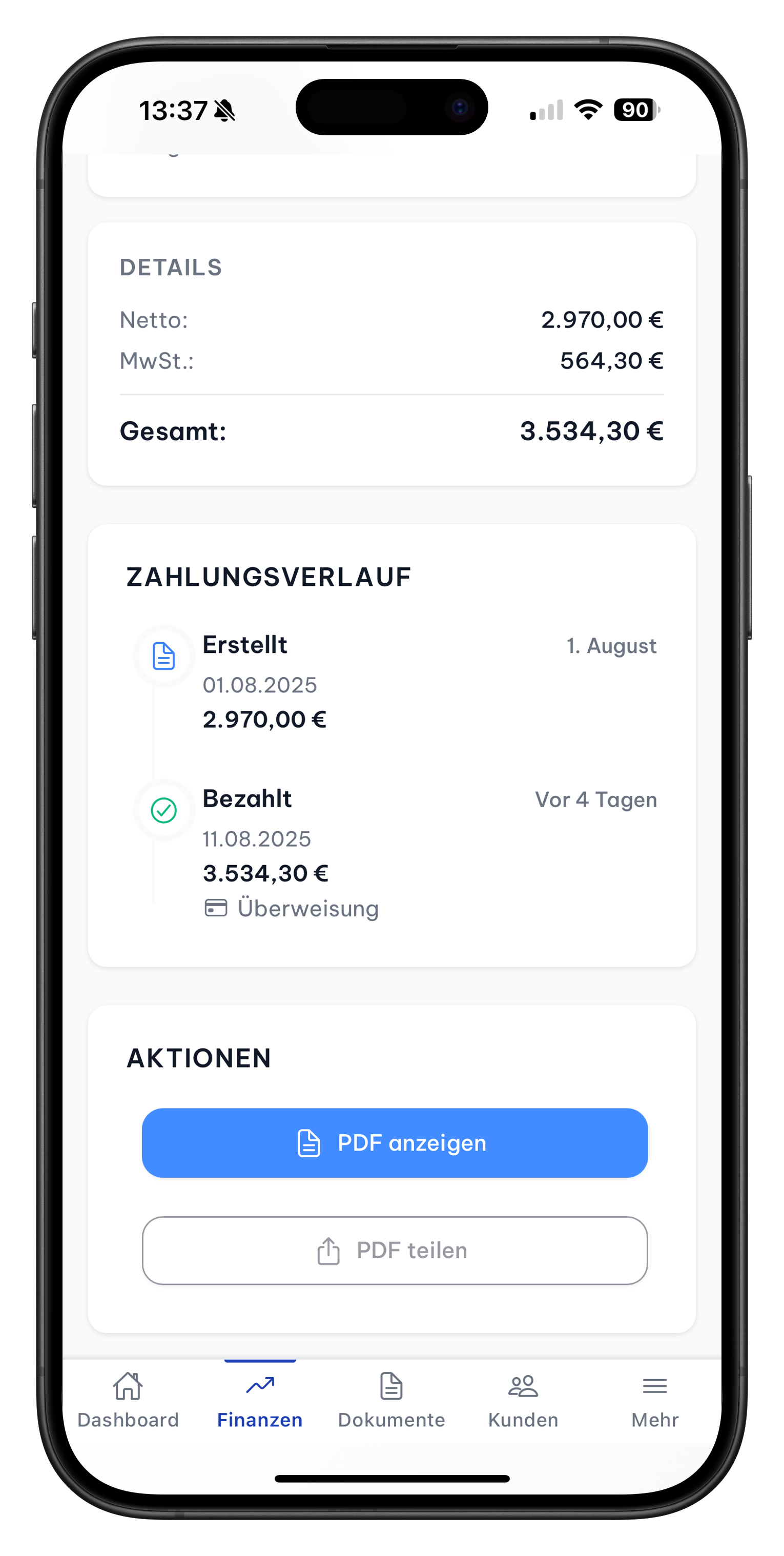 FinBill Rechnungsdetails
